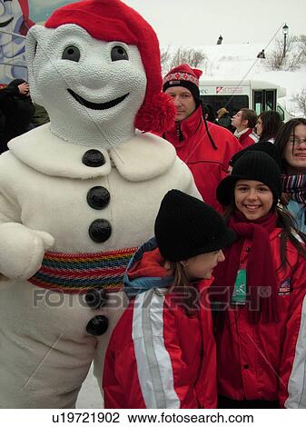 Stock Image -  Quebec City, Quebec, Canada, Winter Carnival 2006, Place Desjardens, mascot, Bonhomme. Fotosearch
