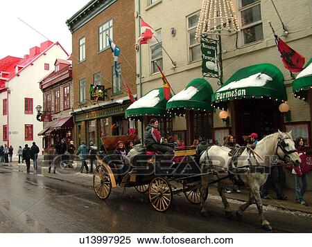 Quebec City, Quebec, Canada, Winter Carnival 2006, Rue St. Louis, horse drawn carriages, historic district View Large Photo Image Stock Photography - Quebec City, Quebec, Canada, Winter Carnival 2006, Rue St. Louis, horse drawn carriages, historic district. Fotosearch