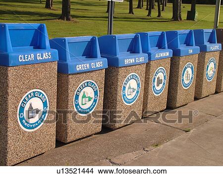 Recycling Area, recycle containers with blue tops View Large Photo Image Picture - Recycling Area, recycle containers with blue tops. Fotosearch