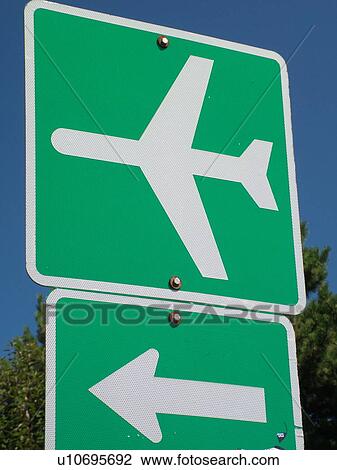 Stock Image -  road sign, Airport Ahead sign, To Airport, . Fotosearch