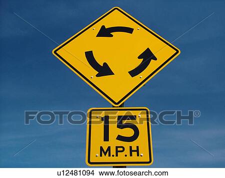 Picture -  road sign, Approaching Traffic Circle, approaching roundabout, . Fotosearch