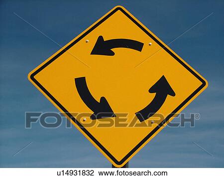Stock Image -  road sign, Approaching Traffic Circle, approaching roundabout, . Fotosearch