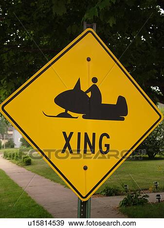 road sign, Snowmobile Crossing Ahead sign, warning sign, View Large Photo Image Stock Photo - road sign, Snowmobile Crossing Ahead sign, warning sign, . Fotosearch