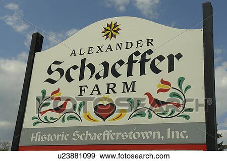 Stock Photo -  Schaefferstown, PA, Pennsylvania, Lebanon County, Historic District, Alexander Schaeffer Farm, entrance sign. Fotosearch