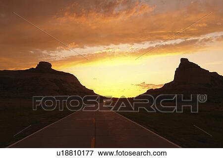 Stock Photo -  Scotts Bluff National Monument, NE, Nebraska, sunset. Fotosearch