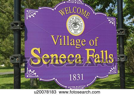 Stock Image -  Seneca Falls, NY, New York, Finger Lakes, Welcome sign. Fotosearch