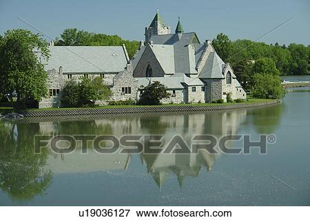 Stock Photo -  Seneca Falls, NY, New York, Finger Lakes, Van Cleef Lake, Trinity Episcopal Church. Fotosearch