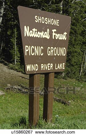 Stock Photo -  Shoshone National Forest, WY, Wyoming, Togwatee Pass, Continental Divide, Wind River Lake, picnic area. Fotosearch