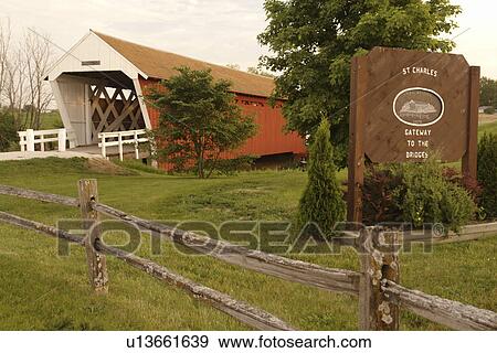 St. Charles, Madison County, IA, Iowa, Covered Bridges of Madison County, Imes Bridge, Gateway to the Bridges sign View Large Photo Image Stock Photo - St. Charles, Madison County, IA, Iowa, Covered Bridges of Madison County, Imes Bridge, Gateway to the Bridges sign. Fotosearch