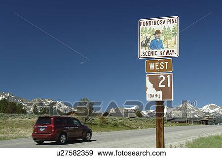 Stanley, ID, Idaho, Ponderosa Pine Scenic Byway, Rt 2, road sign View Large Photo Image Stock Photo - Stanley, ID, Idaho, Ponderosa Pine Scenic Byway, Rt 2, road sign. Fotosearch