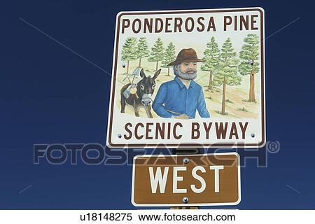 Stock Photography -  Stanley, ID, Idaho, Ponderosa Pine Scenic Byway, Rt 2, road sign. Fotosearch