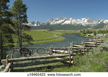 Stock Image -  Stanley, ID, Idaho, Sawtooth Valley, Salmon River, Sawtooth Mountain Range. Fotosearch