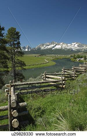 Stock Image -  Stanley, ID, Idaho, Sawtooth Valley, Salmon River, Sawtooth Mountain Range. Fotosearch