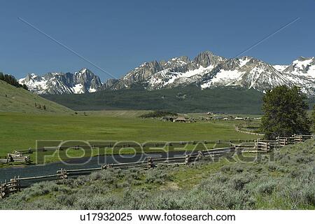 Stock Photography -  Stanley, ID, Idaho, Sawtooth Valley, Salmon River, Sawtooth Mountain Range. Fotosearch