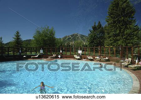 Stock Photography -  Sun Valley, ID, Idaho, Sun Valley Inn, swimming pool. Fotosearch
