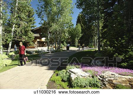 Stock Photograph -  Sun Valley, ID, Idaho, Sun Valley Lodge, village, shops. Fotosearch