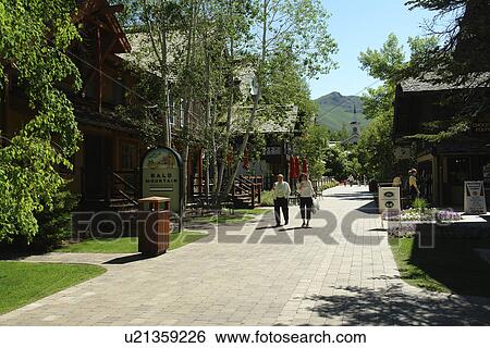 Stock Photograph -  Sun Valley, ID, Idaho, Sun Valley Lodge, village, shops. Fotosearch