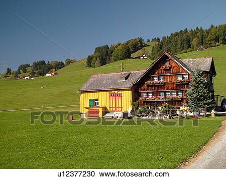 Switzerland, Europe, Appenzell, typical Appenzell farmhouse and barn combined View Large Photo Image Stock Image - Switzerland, Europe, Appenzell, typical Appenzell farmhouse and barn combined. Fotosearch