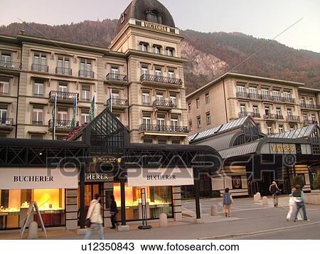 Stock Image -  Switzerland, Europe, Bern, Berne, Interlaken, Bernese Alps, Berner Oberland, Victoria Grand Hotel, Hoheweg. Fotosearch
