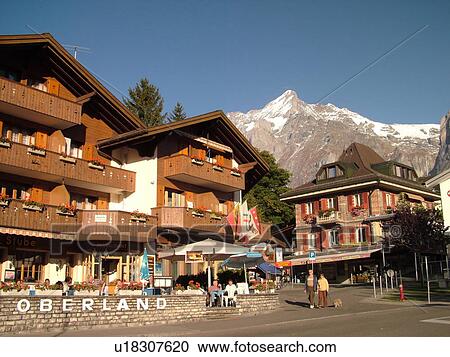 Switzerland, Europe, Bern, Berne, Grindelwald, Bernese Alps, Berner Oberland, chalets, hotels, outdoor cafTs View Large Photo Image Stock Image - Switzerland, Europe, Bern, Berne, Grindelwald, Bernese Alps, Berner Oberland, chalets, hotels, outdoor cafTs. Fotosearch