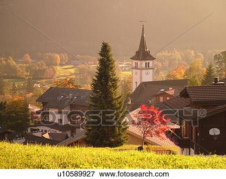 Stock Photo -  Switzerland, Europe, Bern, Berne, Grindelwald, Bernese Alps, Berner Oberland, village, autumn. Fotosearch