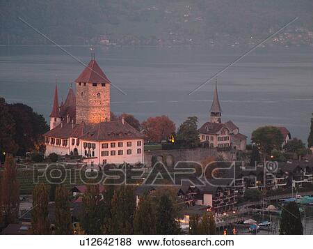 Switzerland, Europe, Bern, Berne, Spiez, Bernese Alps, Berner Oberland, Lake Thun, Thuner See, castle, evening View Large Photo Image Stock Photo - Switzerland, Europe, Bern, Berne, Spiez, Bernese Alps, Berner Oberland, Lake Thun, Thuner See, castle, evening. Fotosearch