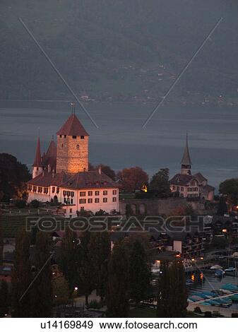 Switzerland, Europe, Bern, Berne, Spiez, Bernese Alps, Berner Oberland, Lake Thun, Thuner See, castle, evening View Large Photo Image Stock Photo -  Switzerland, Europe, Bern, Berne, Spiez, Bernese Alps, Berner Oberland, Lake Thun, Thuner See, castle, evening. Fotosearch