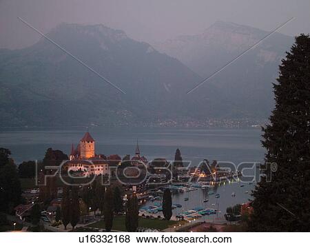 Switzerland, Europe, Bern, Berne, Spiez, Bernese Alps, Berner Oberland, Lake Thun, Thuner See, castle, evening View Large Photo Image Stock Photo - Switzerland, Europe, Bern, Berne, Spiez, Bernese Alps, Berner Oberland, Lake Thun, Thuner See, castle, evening. Fotosearch