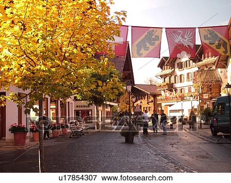 Stock Photo -  Switzerland, Europe, Bern, Berne, Gstaad, Bernese Alps, Berner Oberland, village. Fotosearch