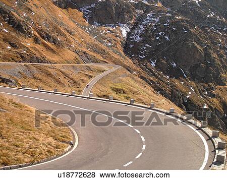 Stock Photo -  Switzerland, Europe, Bern, Berne, Sustenpass, Susten Pass, Berner Oberland, switchback, mountain road. Fotosearch