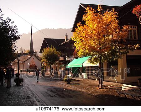 Stock Photograph -  Switzerland, Europe, Bern, Berne, Gstaad, Bernese Alps, Berner Oberland, village. Fotosearch