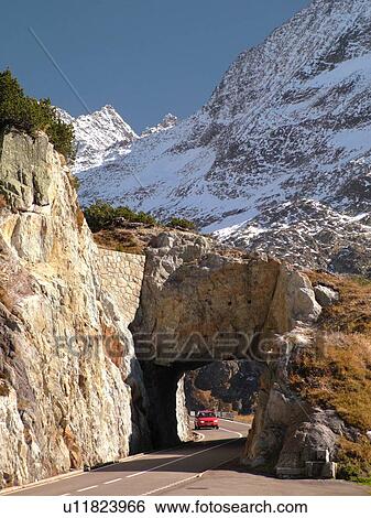 Stock Photograph -  Switzerland, Europe, Bern, Berne, Sustenpass, Susten Pass, Berner Oberland, mountain road, tunnel. Fotosearch