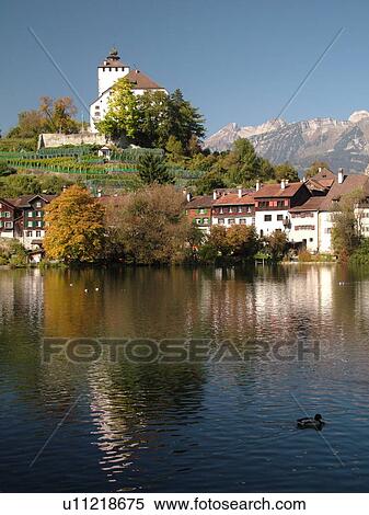 Stock Photography -  Switzerland, Europe, Buch, St. Gallen, castle, public park. Fotosearch