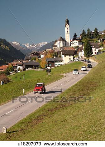 Stock Photo -  Switzerland, Europe, Flims, Graubunden, Grisons, village. Fotosearch