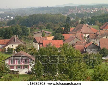 Stock Image -  Switzerland, Europe, Fribourg, Font, village. Fotosearch