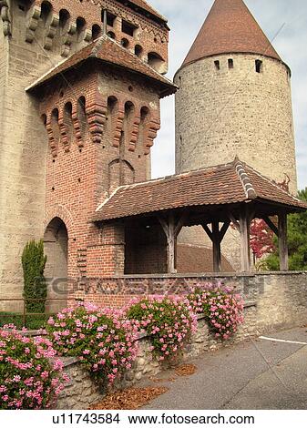Switzerland, Europe, Fribourg, Estavayer le Lac, village, Chateau de Chenaux View Large Photo Image Picture - Switzerland, Europe, Fribourg, Estavayer le Lac, village, Chateau de Chenaux. Fotosearch