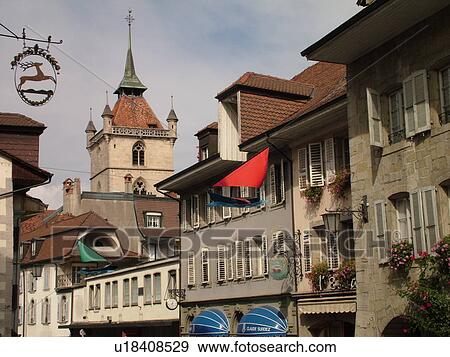 Switzerland, Europe, Fribourg, Estavayer le Lac, village View Large Photo Image Stock Photo - Switzerland, Europe, Fribourg, Estavayer le Lac, village. Fotosearch