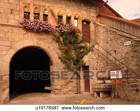 Stock Photo -  Switzerland, Europe, Fribourg, Estavayer le Lac, village, Chateau de Chenaux, museum. Fotosearch