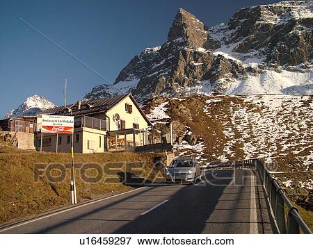 Stock Photo -  Switzerland, Europe, Graubunden, Grisons, Julierpass, alpine pass, road. Fotosearch
