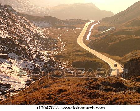Stock Photo -  Switzerland, Europe, Graubunden, Grisons, Julierpass, alpine pass, road. Fotosearch