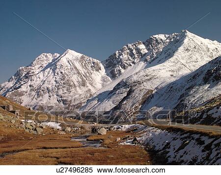 Stock Photography -  Switzerland, Europe, Graubunden, Grisons, Fluelapass, alpine pass, mountain road. Fotosearch