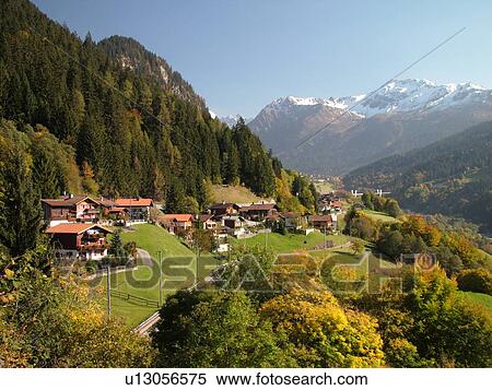 Stock Photography -  Switzerland, Europe, Kloster Dorf, Graubunden, Grisons. Fotosearch