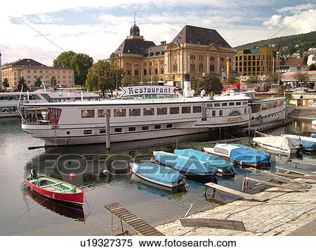 Switzerland, Europe, Neuchatel, Lac de Neuchatel, Port de la Ville, harbor, restaurant excursion boat View Large Photo Image Stock Photography - Switzerland, Europe, Neuchatel, Lac de Neuchatel, Port de la Ville, harbor, restaurant excursion boat. Fotosearch