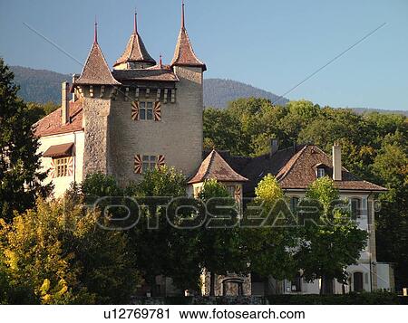 Stock Image -  Switzerland, Europe, Neuchatel, Vaumarcus, Chateau de Vaumarcus. Fotosearch