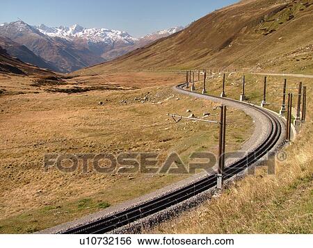 Stock Photograph -  Switzerland, Europe, Uri, Oberalp Pass, Oberalppass, narrow-gauge tracks, Matterhorn-Gotthard-Bahn, The Glacier Express . Fotosearch