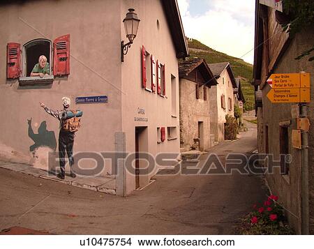 Picture -  Switzerland, Europe, valais, wallis, Fully, Rhone Valley, Fendant Wine Region, wall mural. Fotosearch