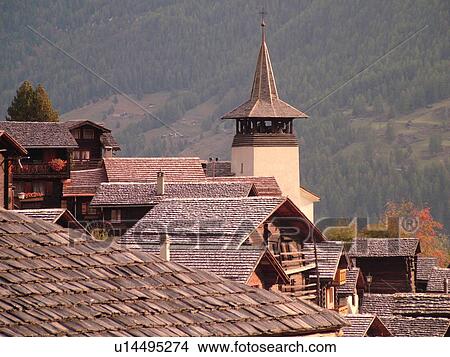Switzerland, Europe, valais, wallis, Val d'Anniviers, Grimentz, alpine village, church, rooftops View Large Photo Image Picture - Switzerland, Europe, valais, wallis, Val d'Anniviers, Grimentz, alpine village, church, rooftops. Fotosearch