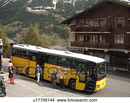 Switzerland, Europe, valais, wallis, Val d'Anniviers, Grimentz, La Poste Bus, post bus, bus stop, loading, unloading View Large Photo Image Picture - Switzerland, Europe, valais, wallis, Val d'Anniviers, Grimentz, La Poste Bus, post bus, bus stop, loading, unloading. Fotosearch