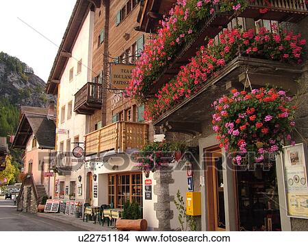 Picture -  Switzerland, Europe, valais, wallis, Val D'Herens, Evolene, village. Fotosearch