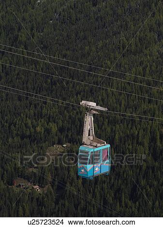 Picture -  Switzerland, Europe, valais, wallis, Val D'Heremence, Dam Grande Dixence, blue cable car. Fotosearch